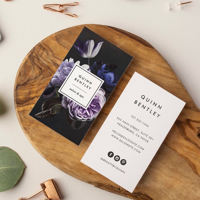 Tarjeta De Visita Elegante Bouquet violeta oscuro | Vertical (Subido por el creador)