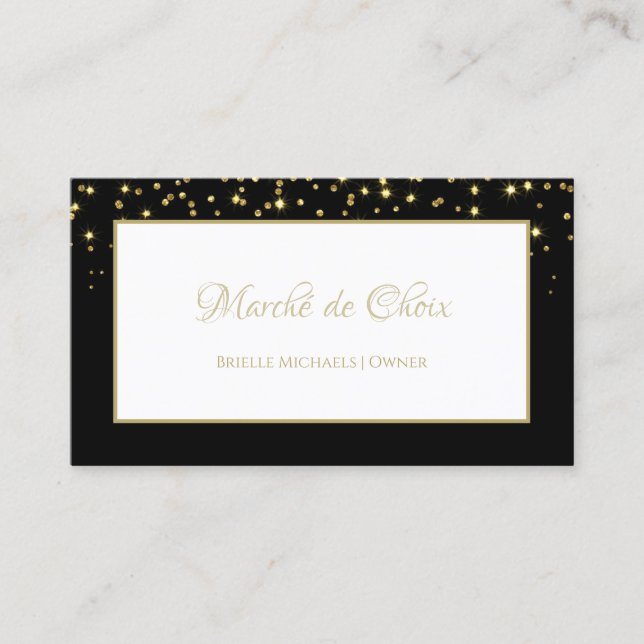 Tarjeta De Visita Elegante Boutique Purpurina Black and Gold Sparkle (Anverso)