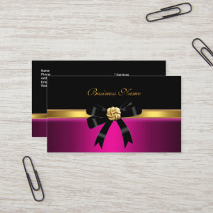 Tarjeta De Visita Elegante Bow de joyas de oro negro rosa brillante