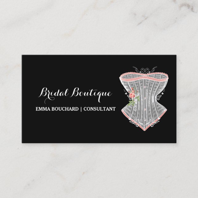 Tarjeta De Visita Elegante Bridal Boutique Viejo Corset Lingerie (Anverso)