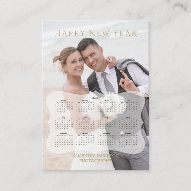 Tarjeta De Visita Elegante Bride y Groom Photo Mini Calendar (Anverso)