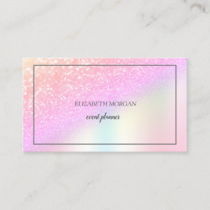 Tarjeta De Visita Elegante Brillo Bokeh Ombre, Marco Holográfico