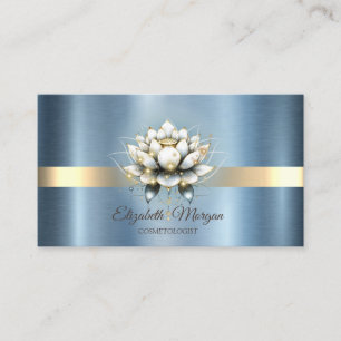 Tarjeta De Visita Elegante brillo de franja de loto azul metálico