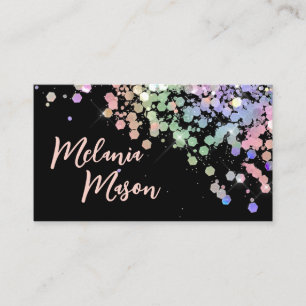 Tarjeta De Visita Elegante Brillo Holográfico Maquillador Negro Bu
