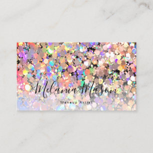 Tarjeta De Visita Elegante Brillo Holográfico Maquilladora Negro