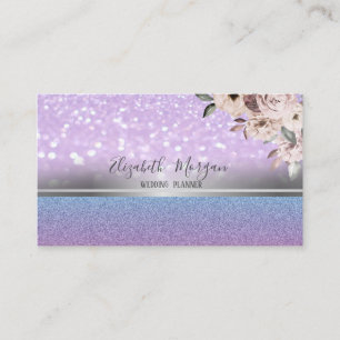 Tarjeta De Visita Elegante brillo moderno Bokeh,franja plateada,flor