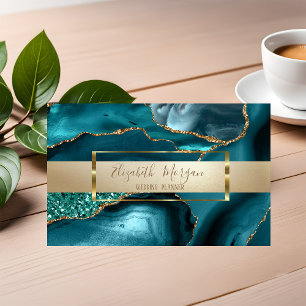 Tarjeta De Visita Elegante brillo moderno, marco dorado verde esmera