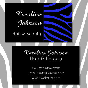 Tarjeta De Visita Elegante cabello de cebra azul negro y belleza