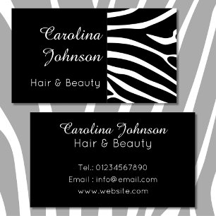 Tarjeta De Visita Elegante cabello de cebra blanco negro y belleza