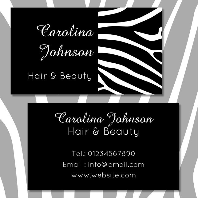 Tarjeta De Visita Elegante cabello de cebra blanco negro y belleza (Subido por el creador)
