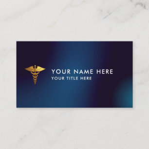 Tarjeta De Visita Elegante Caduceo Médico de Oro y Azul Marino