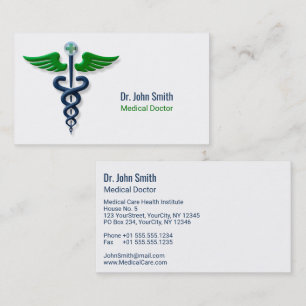 Tarjeta De Visita Elegante Caducto Médico Azul Cruz Verde Alas