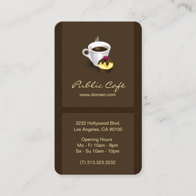 Tarjeta De Visita Elegante Cafetería de chocolate marrón (Anverso)