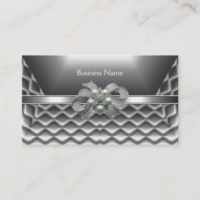 Tarjeta de visita Elegante Caja de plata Bows Jewe (Anverso)