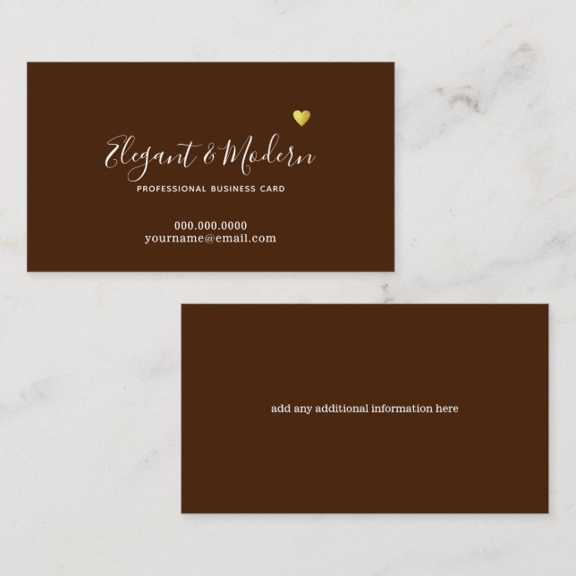 Tarjeta De Visita Elegante caligrafía de escritura a mano Chocolate  (Anverso / Reverso)