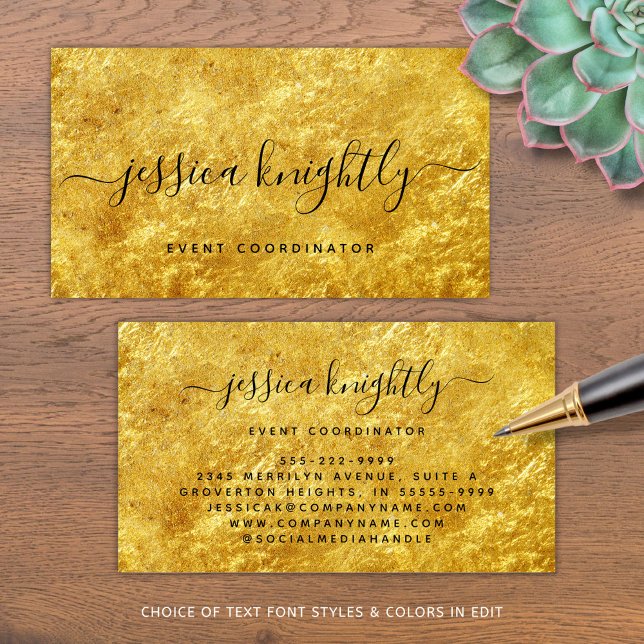 Tarjeta De Visita Elegante caligrafía de guión Swash Black Gold (Subido por el creador)
