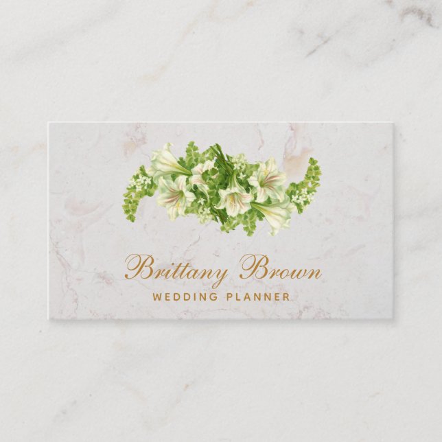 Tarjeta De Visita Elegante caligrafía de mármol floral blanca (Anverso)