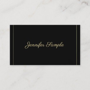 Tarjeta De Visita Elegante caligrafía dorada Black Trendy Plain Luxu