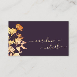 Tarjeta De Visita Elegante caligrafía Firma Rosa de ciruela floral