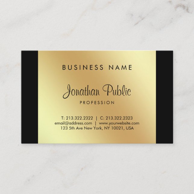 Tarjeta De Visita Elegante caligrafía Glamour Black Gold Luxe (Anverso)