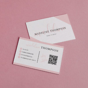 Tarjeta De Visita Elegante caligrafía rosa pálido código QR