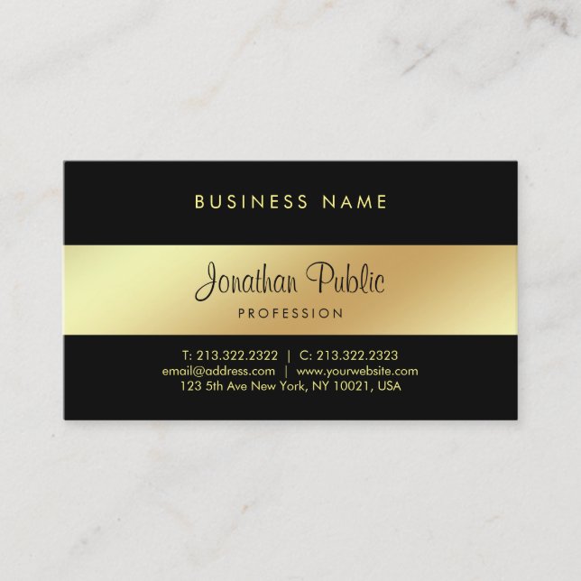 Tarjeta De Visita Elegante caligrafía Script Glamour Black Gold Luxe (Anverso)