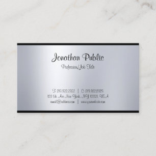 Tarjeta De Visita Elegante caligrafía Script Plata Plata Moderno Top
