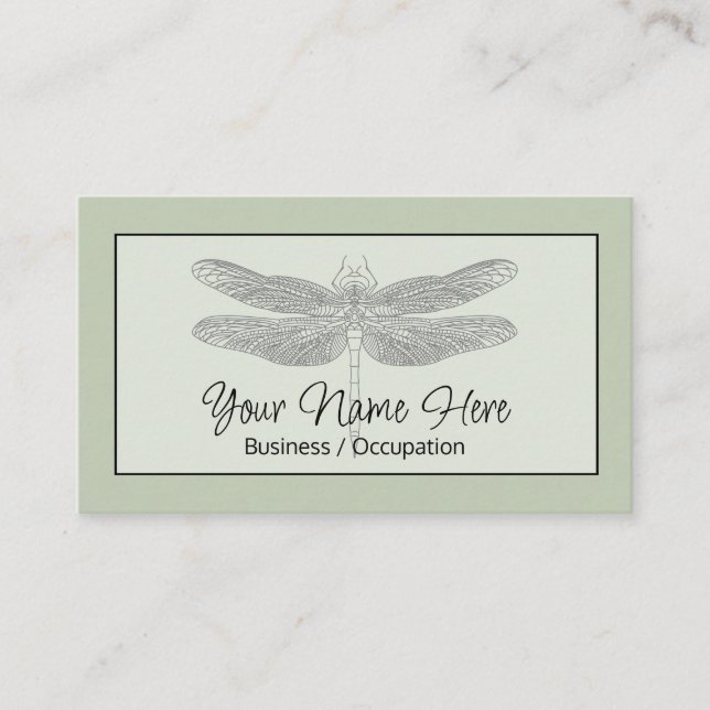 Tarjeta De Visita Elegante calligrafía sage green dragonfly (Anverso)
