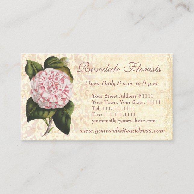 Tarjeta De Visita Elegante Camellia Gardener o Florisco (Anverso)
