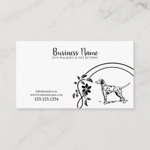 Tarjeta De Visita Elegante Caminante de Perro Floral Dalmático Blanc