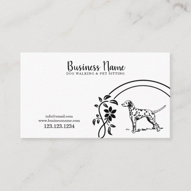 Tarjeta De Visita Elegante Caminante de Perro Floral Dalmático Blanc (Anverso)