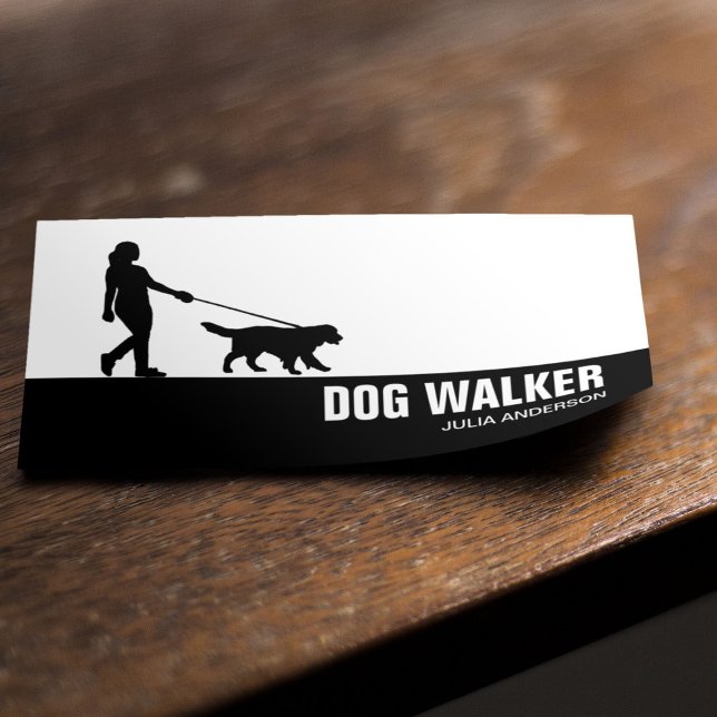 Tarjeta De Visita Elegante Caminante de Perros Blanco y Negro (Subido por el creador)