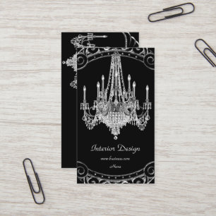 Tarjeta De Visita Elegante Candil de Interior Diseño de Plata y Negr