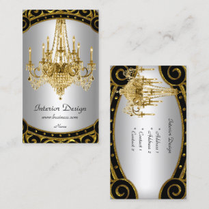 Tarjeta De Visita Elegante Candilero Interior Negro Oro Plata
