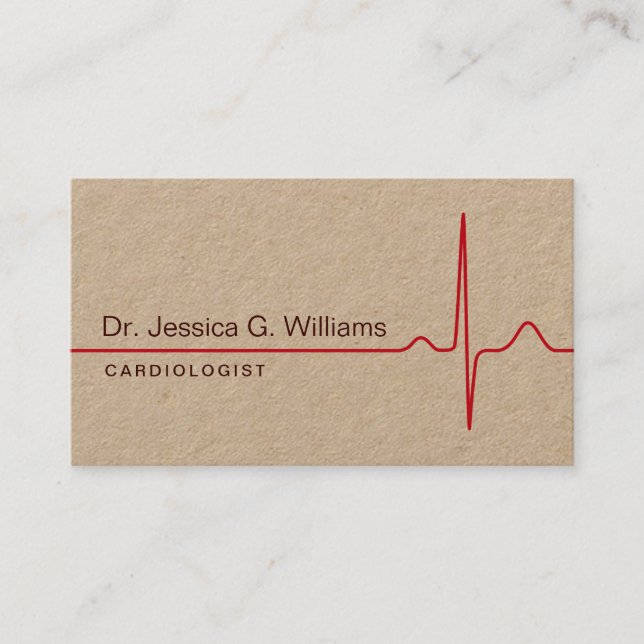 Tarjeta De Visita Elegante cardiólogo de ondas ECG papel Kraft (Anverso)