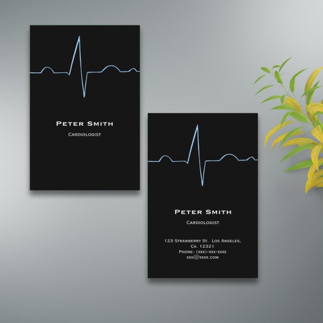 Tarjeta De Visita Elegante Cardiólogo Negro (Elegant illustrated cardiologist business card)