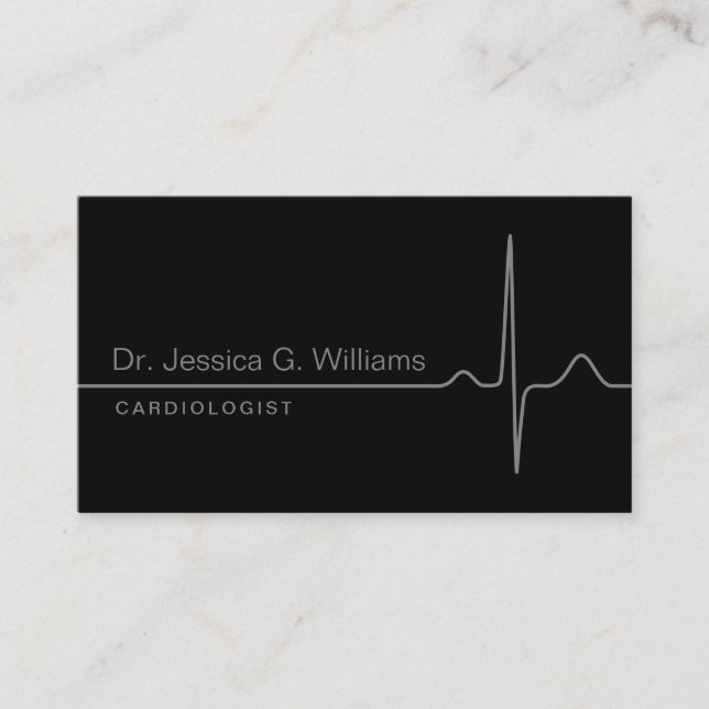 Tarjeta De Visita Elegante cardiólogo negro de la ola ECG (Anverso)