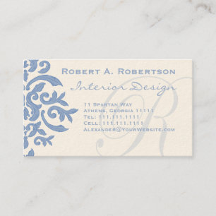 Tarjeta De Visita Elegante carta azul y crema Damask R