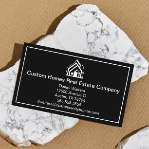 Tarjeta De Visita Elegante Casa de Empresa Inmobiliaria Blanco y Neg