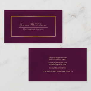 Tarjeta De Visita Elegante Cassis Simple Purple & Gold Profesional