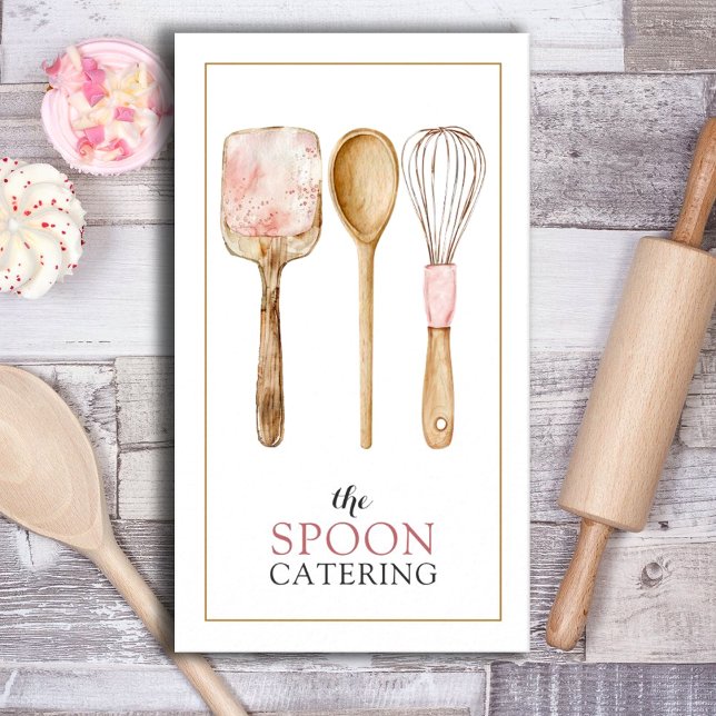 Tarjeta De Visita Elegante Caterer Whisk Spoon Spatula Utensils (Subido por el creador)