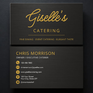 Tarjeta De Visita Elegante Catering Comida Metálico Negro