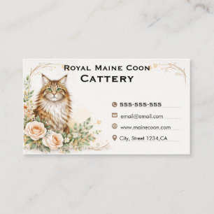 Tarjeta De Visita Elegante Cattery de Watercolor de Maine Coon