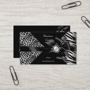 Tarjeta De Visita Elegante cebra leopardo diamante negro aspecto