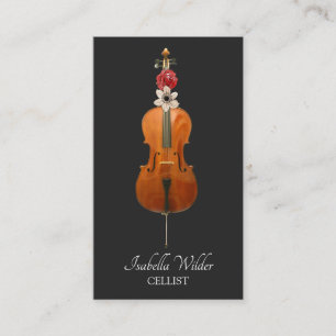 Tarjeta De Visita Elegante Cellista   Negra