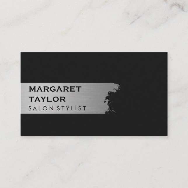 Tarjeta De Visita Elegante cepillado plateado / negro (Anverso)