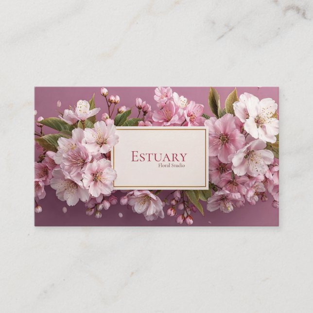 Tarjeta De Visita Elegante cerezo Blossom Garland Mauve (Anverso)