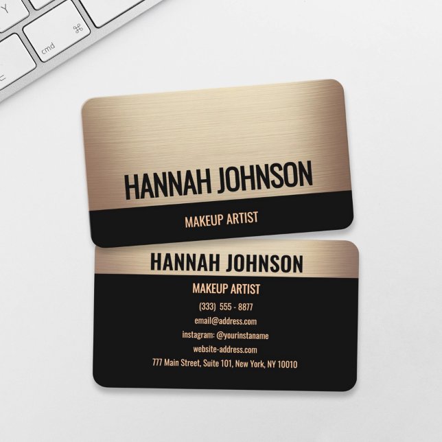 Tarjeta De Visita Elegante Champagne Gold & Black Business Card (Subido por el creador)
