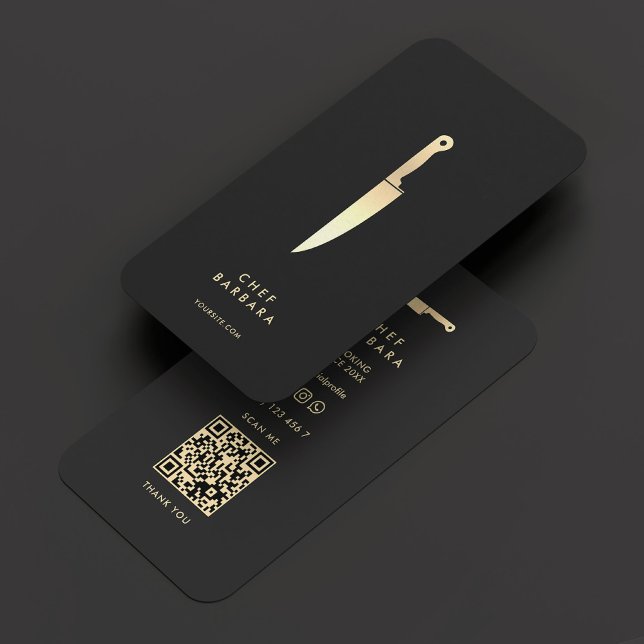 Tarjeta De Visita Elegante Chef Black Gold Knife Moderno Premium (Elegant Chef Black Gold Knife Modern Premium Business Card
)