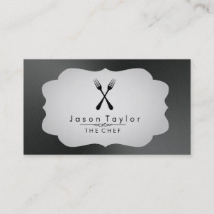 Tarjeta De Visita Elegante Chef Comedor Retro Cross Fork Black